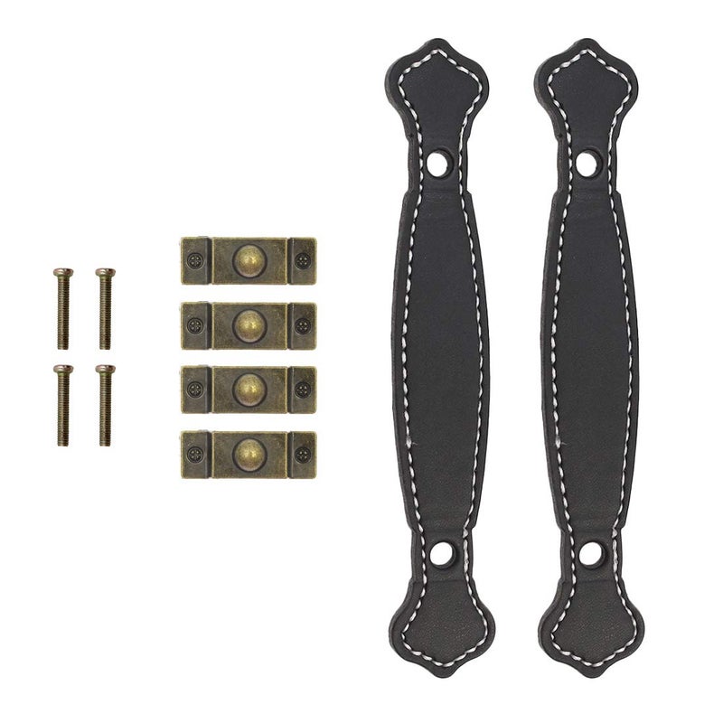 Seimneire 6pcs Surface Leather Furniture Handle, 6.3" Retro Style Leather Handle Pull Handle for Drawer/Cabinet/PU Suitcase - Black - Image 4